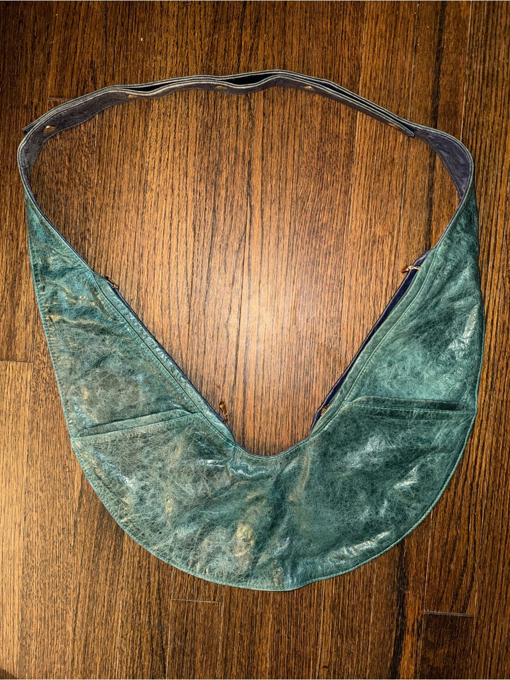 EUC The Sash Bag two tone reversible blue & green leather crossbody bag